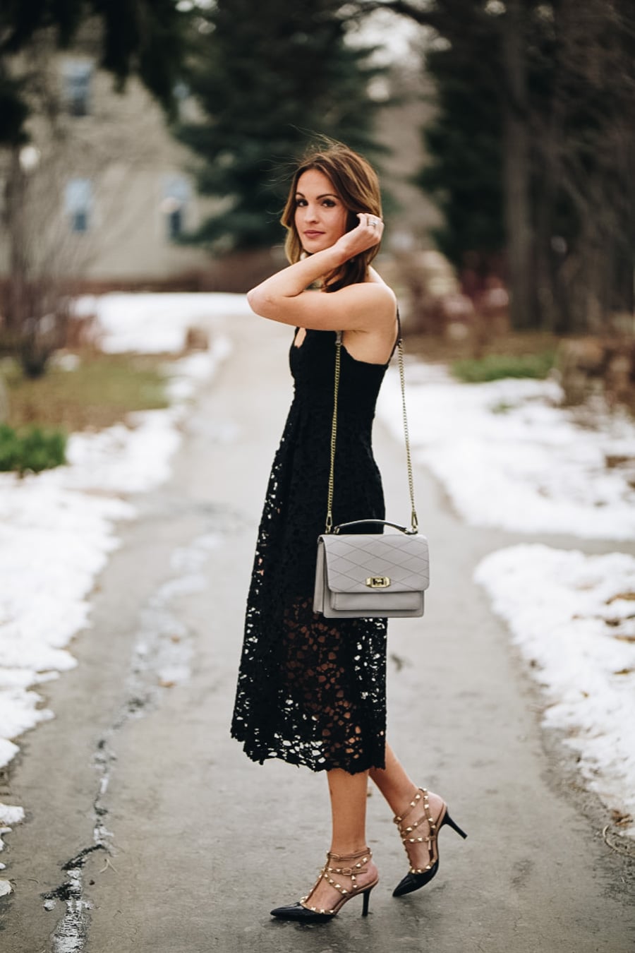 blue lace party dress Maribel | Powder BLUE Lace Plunge-Neck Midi Dress main image 0